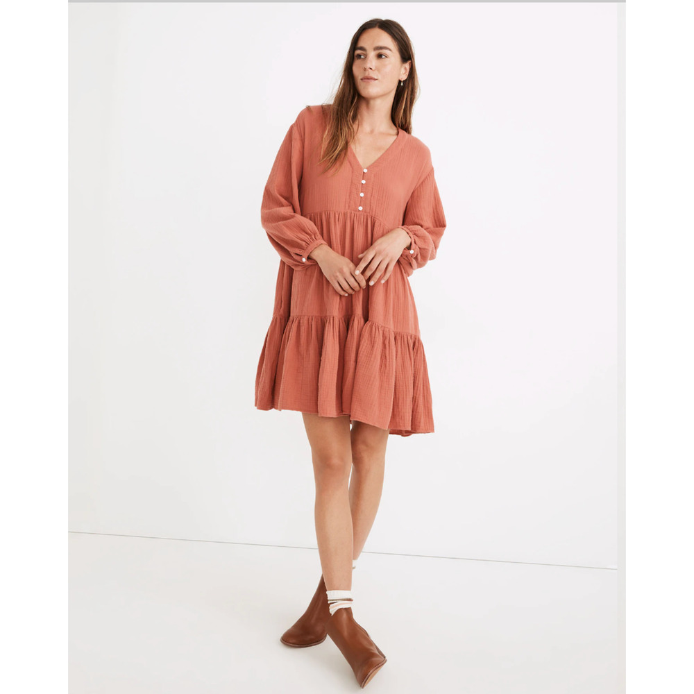 Madewell Dress 14 Orange Lightspun Colette Mini Short Deep Rose Boho Pockets